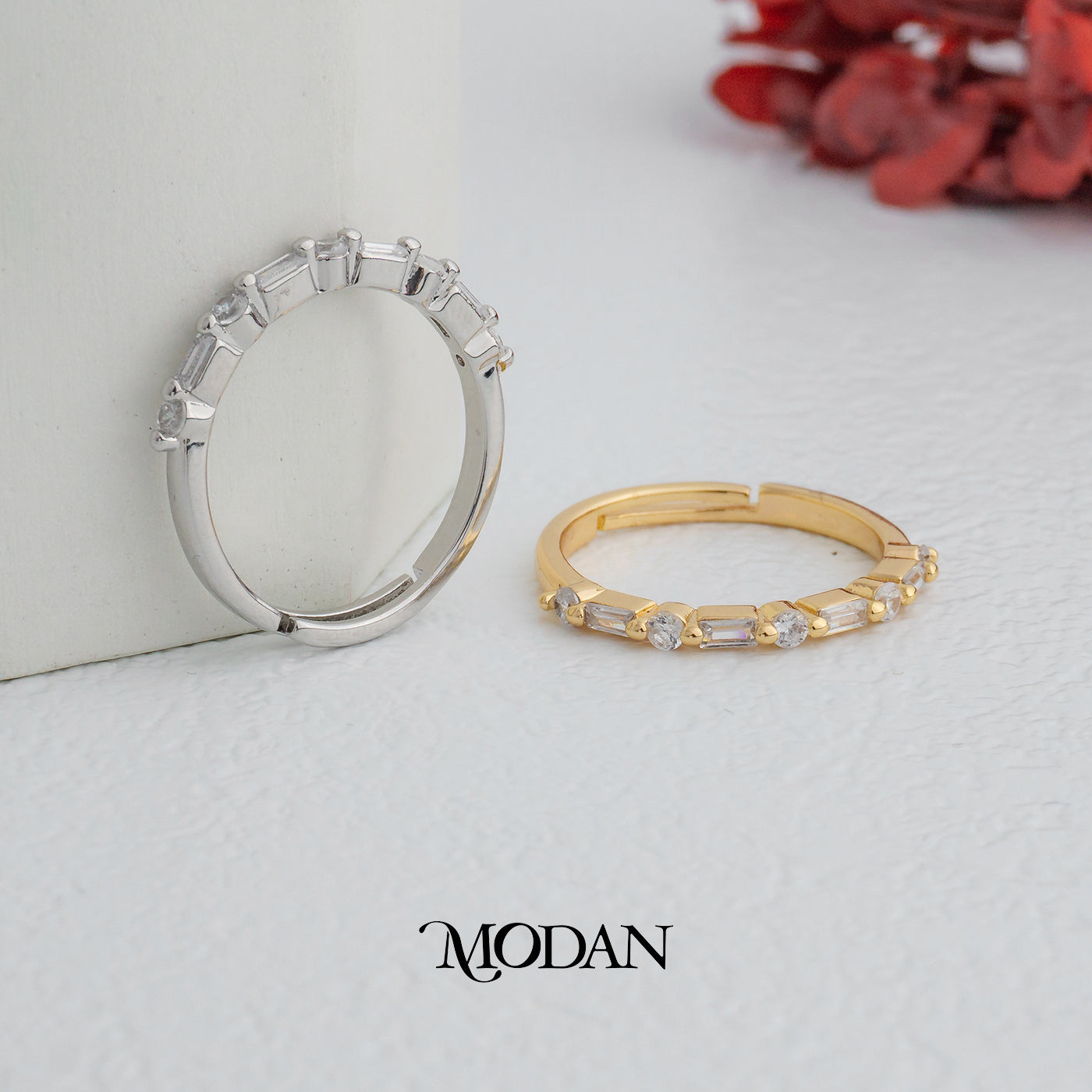 Slender Mixed Cut Band Adjustable Ring Cincin Band Ramping Potongan Hypoallergenic Gold Plated