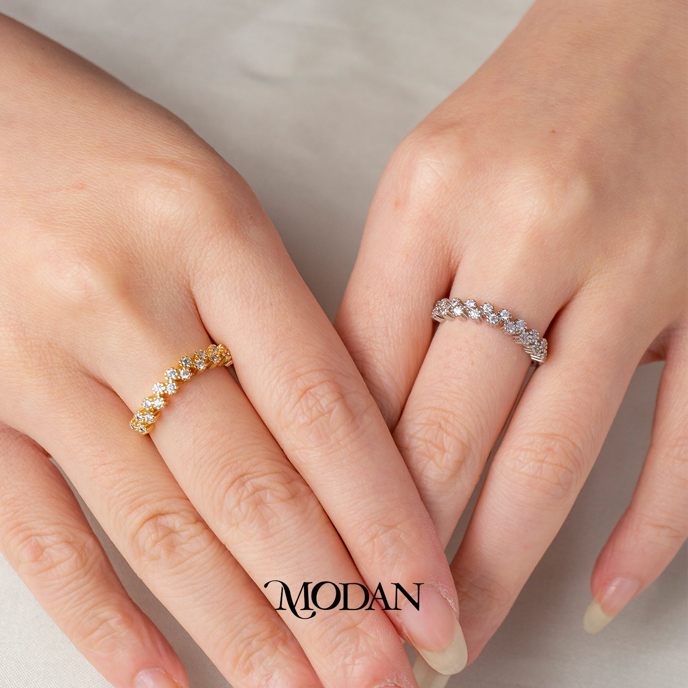 Dainty Zigzag Wave Adjustable Ring Cincin Gelombang Ramping Permata Berderet Hypoallergenic Gold Plated
