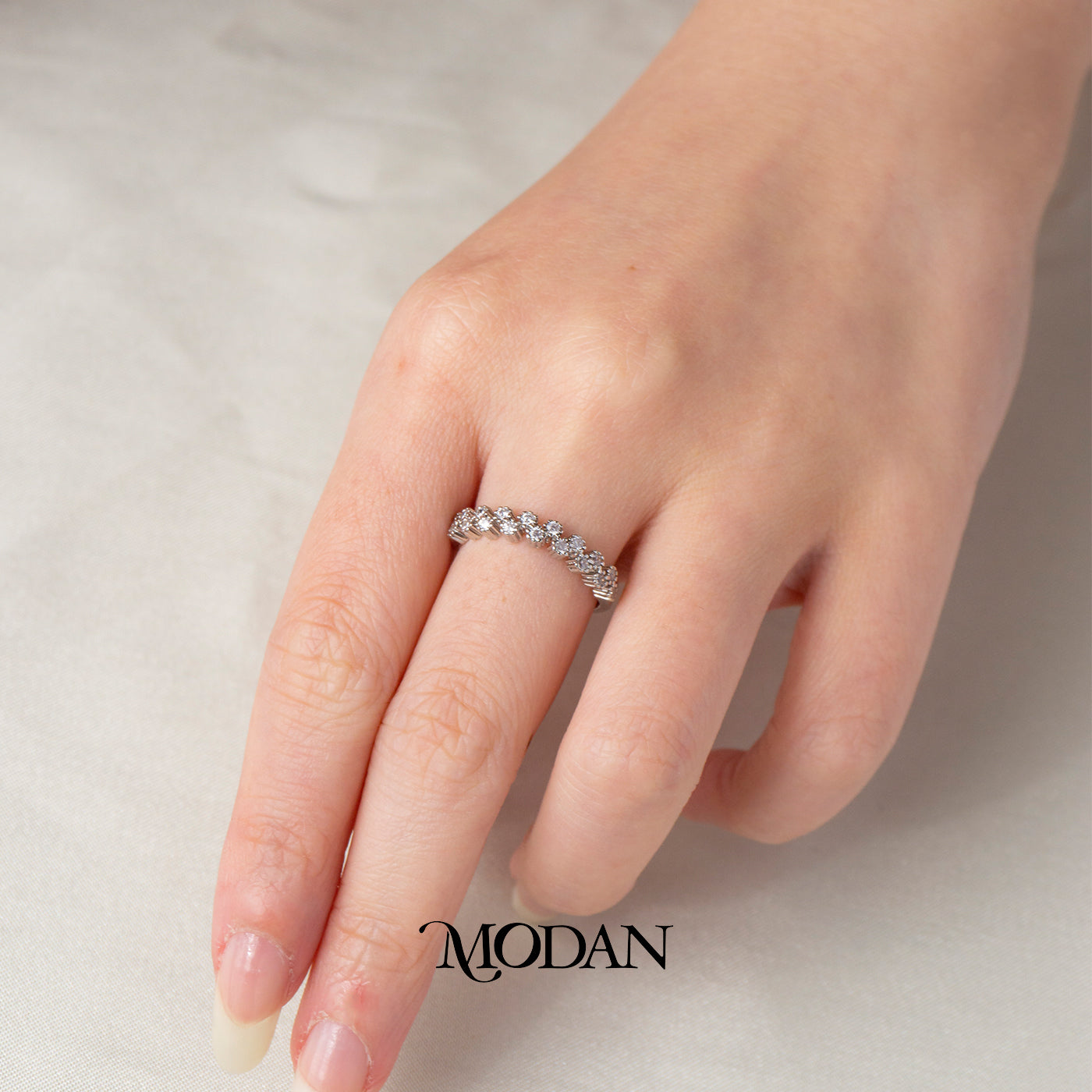 Dainty Zigzag Wave Adjustable Ring Cincin Gelombang Ramping Permata Berderet Hypoallergenic Gold Plated