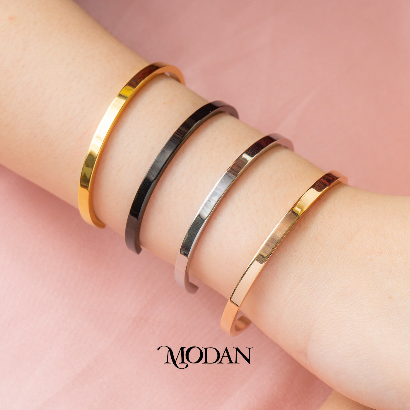 (5.5cm) Titanium Unisex Glossy Cuff Bracelet Gelang Kaku Hypoallergenic Stainless Steel