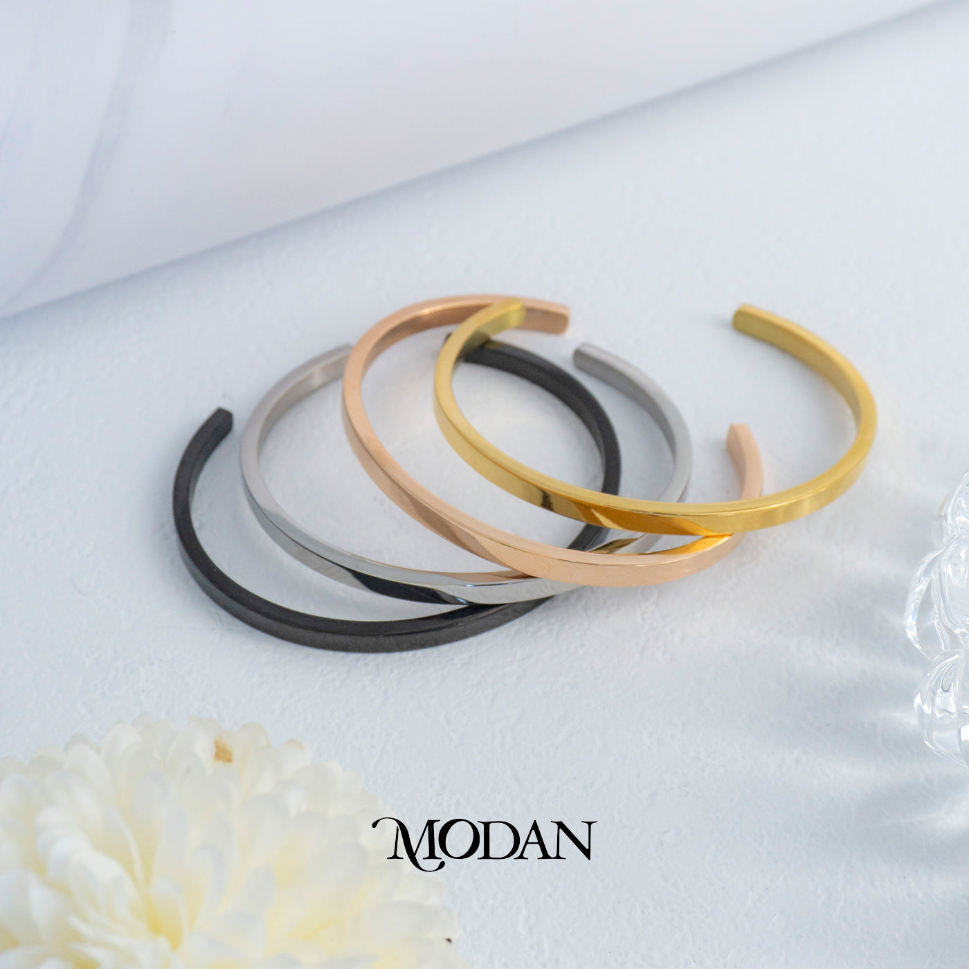 (5.5cm) Titanium Unisex Glossy Cuff Bracelet Gelang Kaku Hypoallergenic Stainless Steel