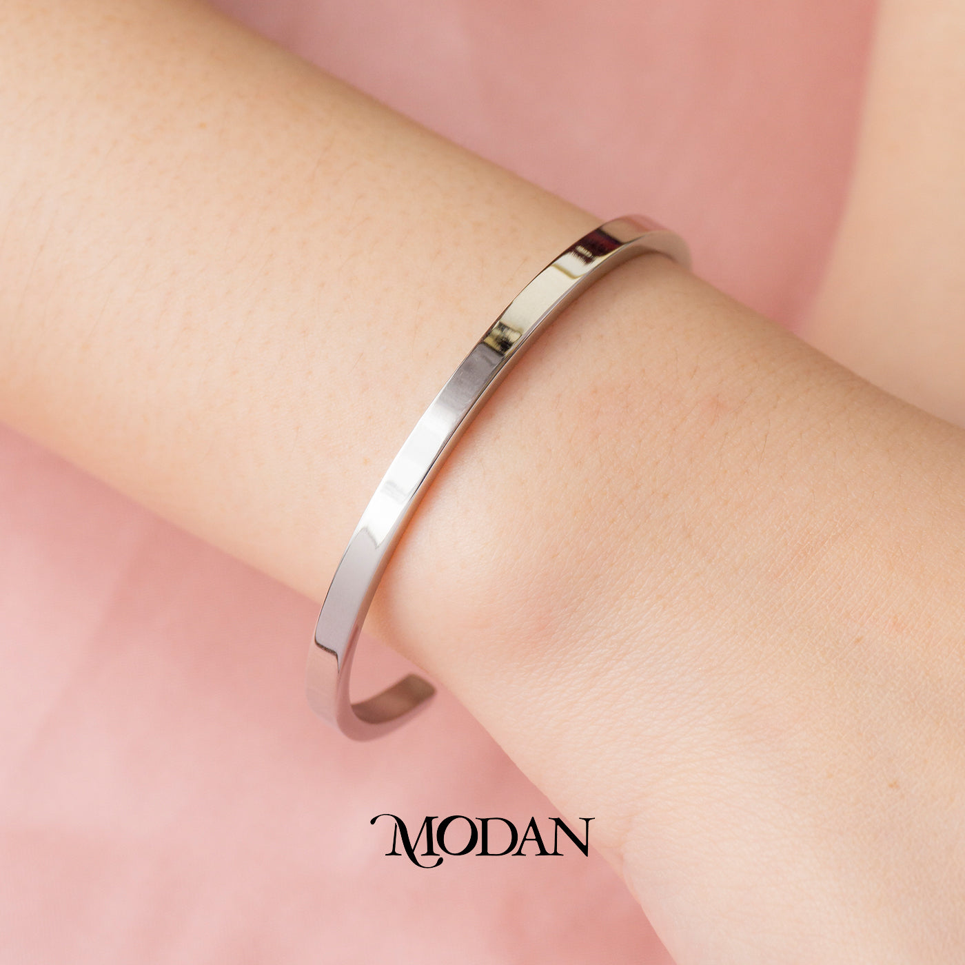 (5.5cm) Titanium Unisex Glossy Cuff Bracelet Gelang Kaku Hypoallergenic Stainless Steel
