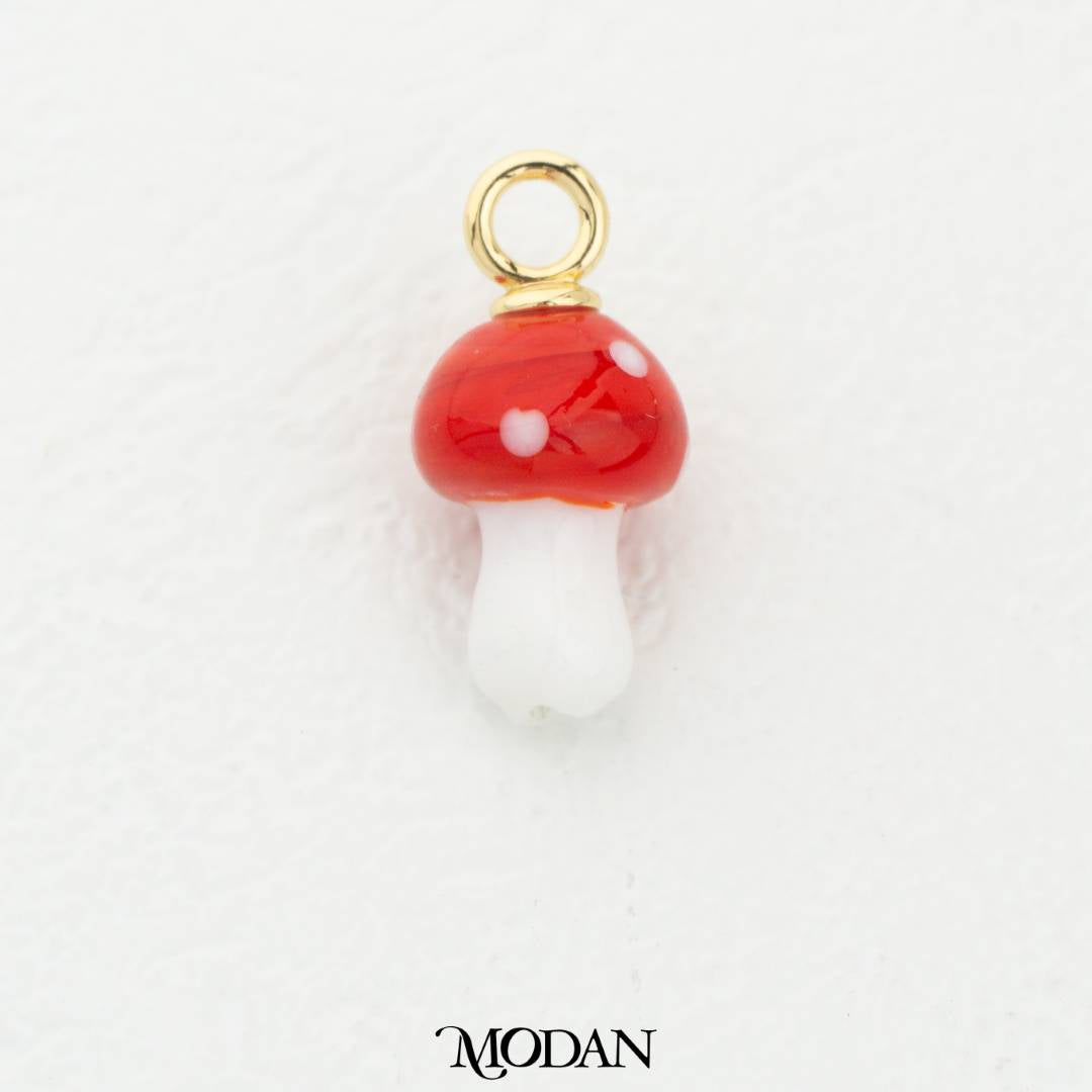 Red Mushroom With White Dot Enamel DIY Pendant Liontin Jamur Hypoallergenic Gold Filled