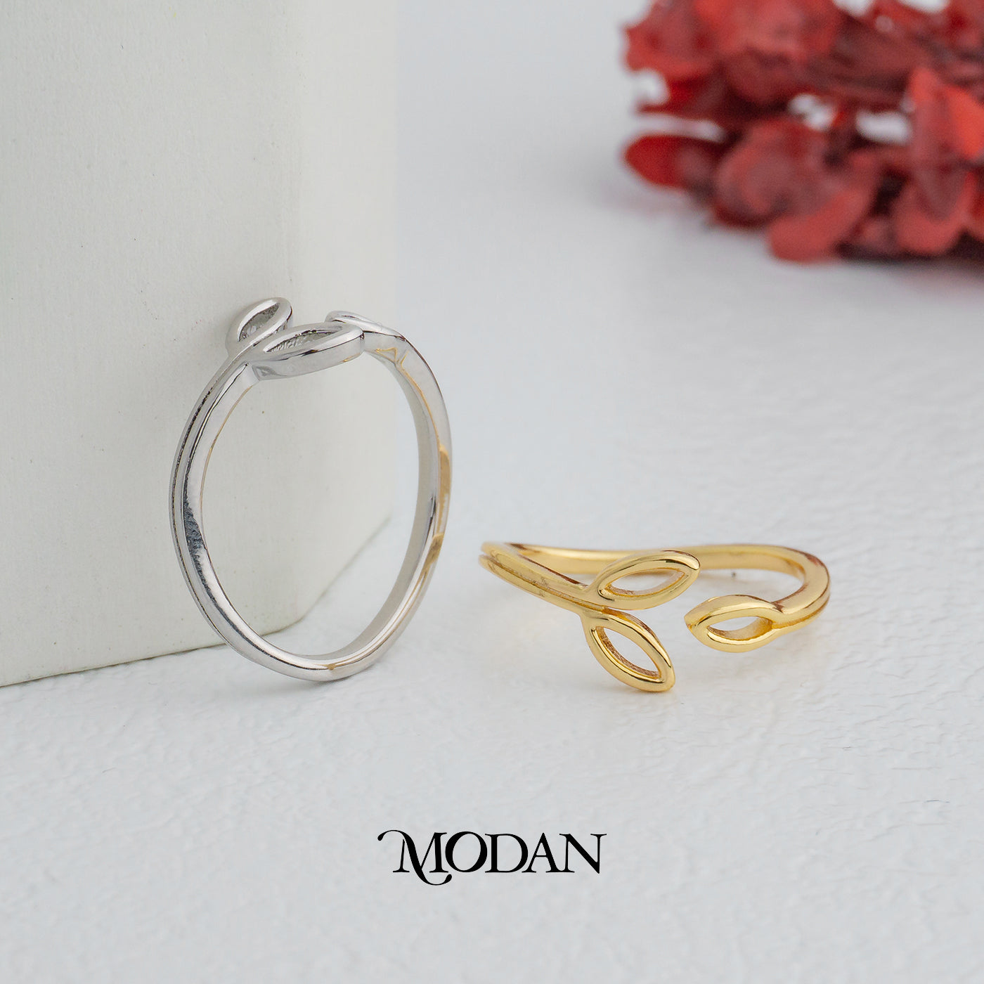 Dainty Minimalist Leaf Adjustable Ring Cincin Daun Simpel Estetik Korea Hypoallergenic Gold Plated