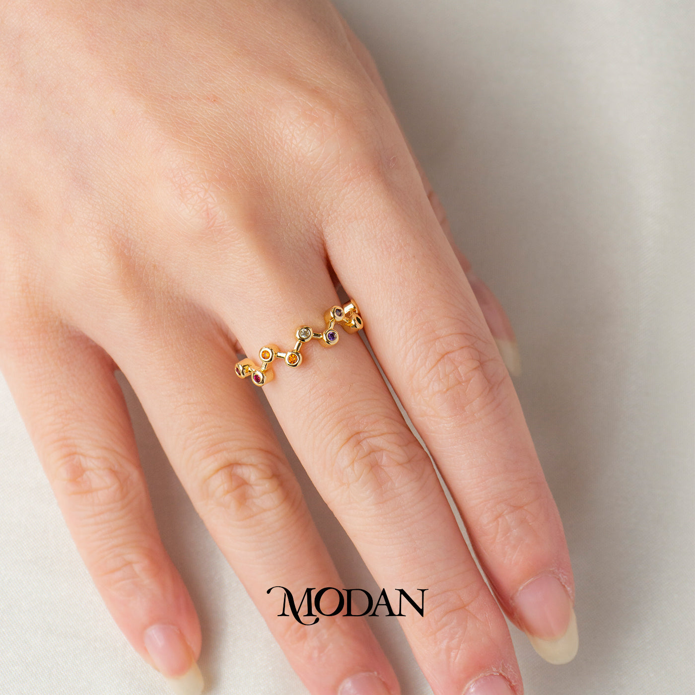 Colorful Round Cut Geometric Band Adjustable Ring Cincin Geometris Minimalis Hypoallergenic Gold Plated