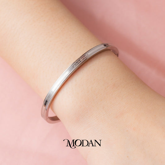 (5.5cm) Titanium Unisex Simple Silver Bangle Bracelet Gelang Kaku Hypoallergenic Stainless Steel