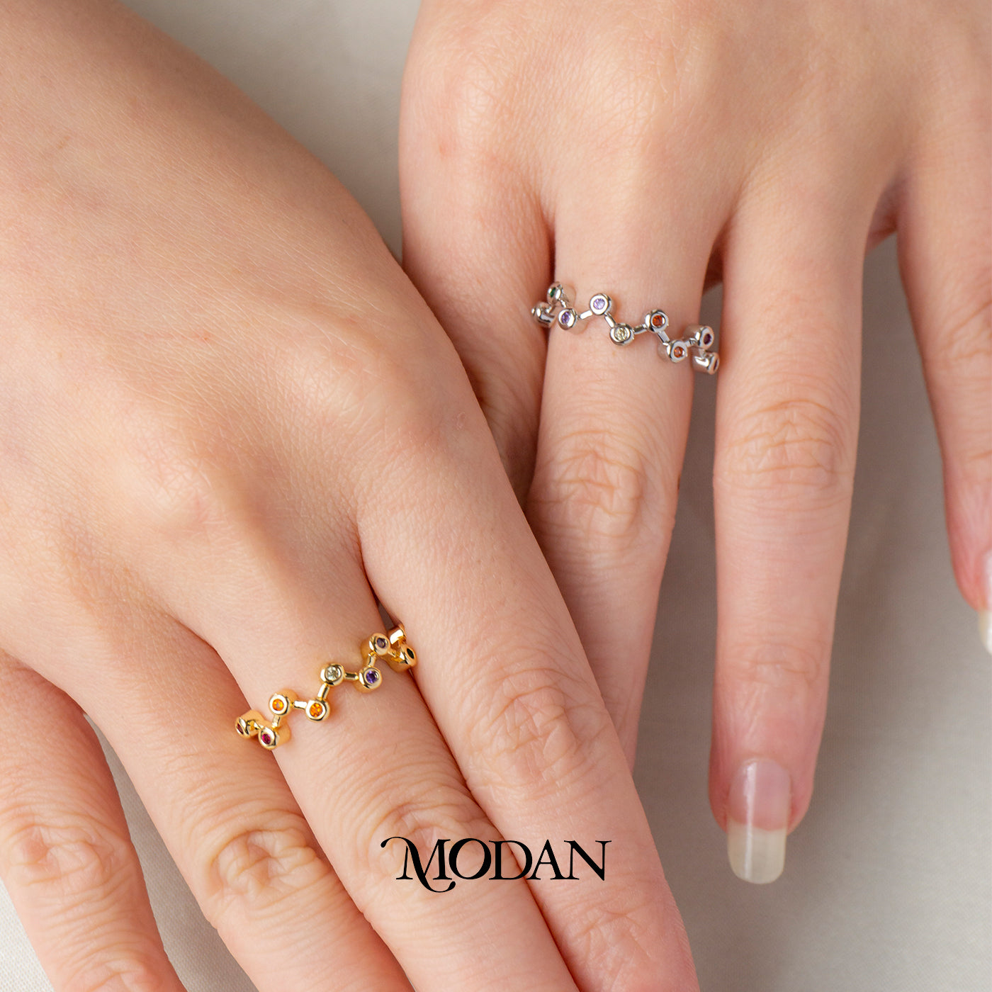 Colorful Round Cut Geometric Band Adjustable Ring Cincin Geometris Minimalis Hypoallergenic Gold Plated