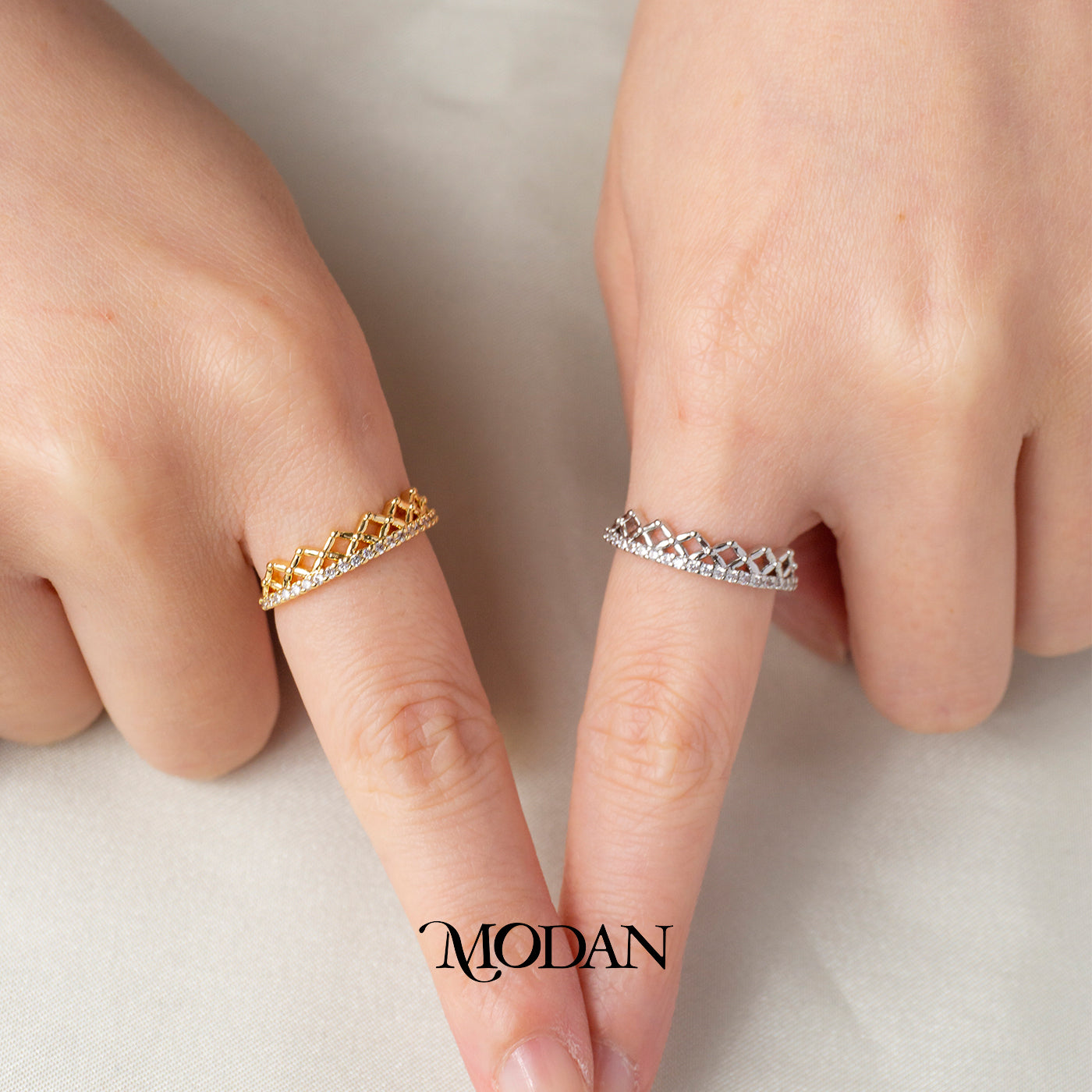 Slender Lattice Crown Open Ring Cincin Tiara Ramping Anyaman Belah Ketupat Hypoallergenic Gold Plated
