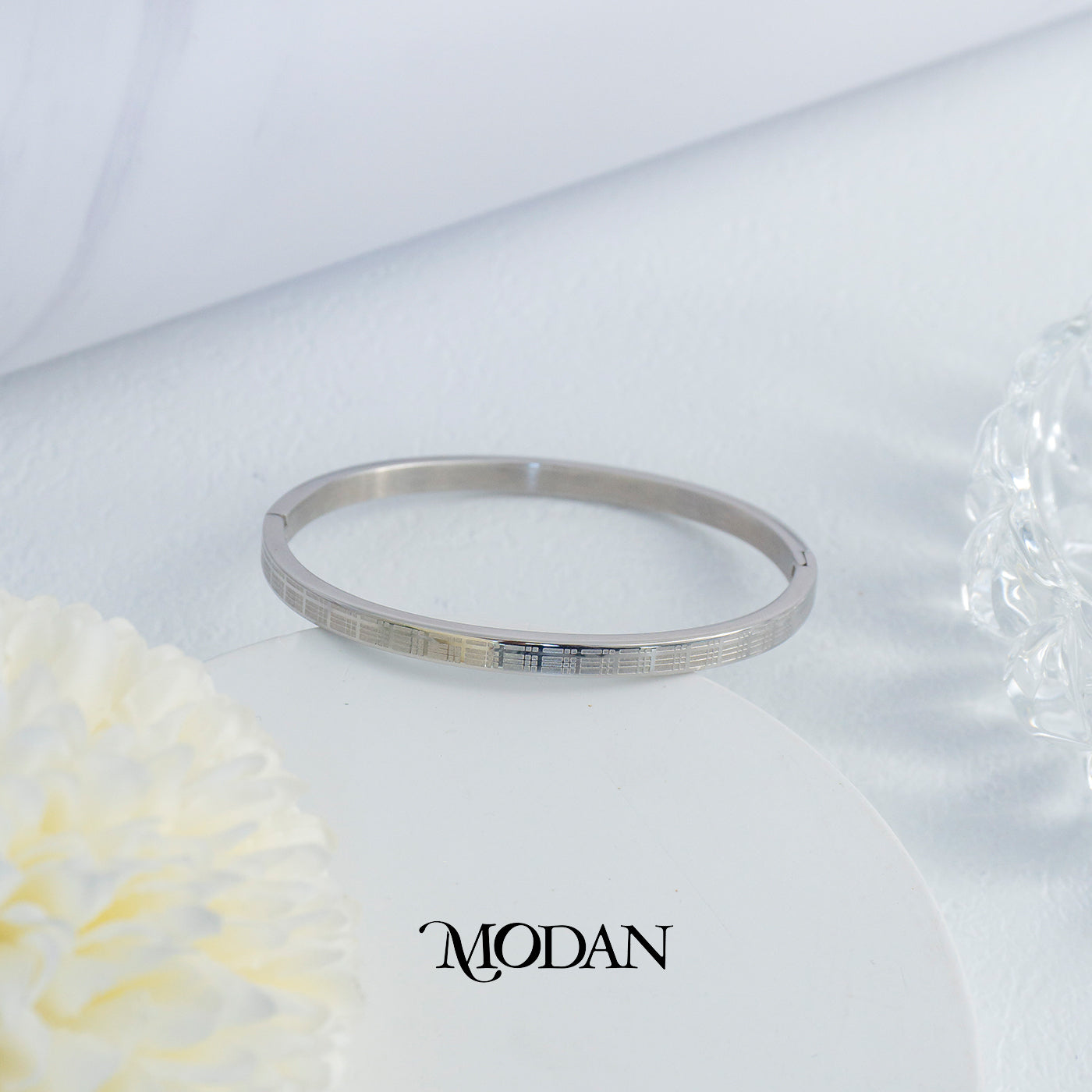 (5.5cm) Titanium Unisex Simple Geometric Silver Roman Numerals Pattern Bangle Bracelet Gelang Kaku Hypoallergenic Stainless Steel