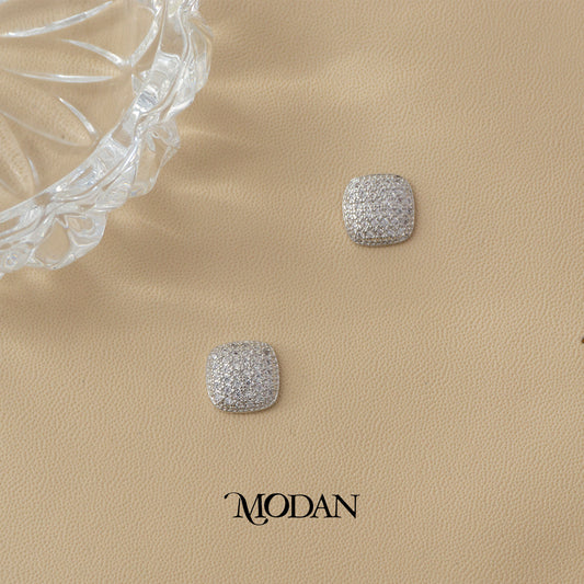 (10 mm) Micro Pave Zirconia Cushion Square Stud Earrings Anting Tusuk Pesta Hypoallergenic Gold Filled