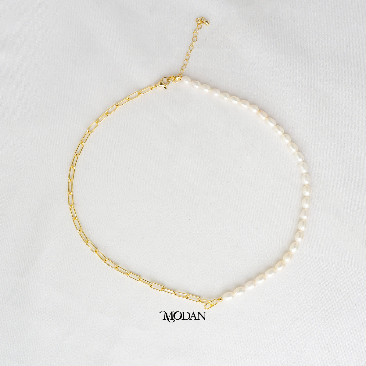 42.5cm White Freshwater Beaded Paperclip Necklace Kalung Mutiara Air Tawar Hypoallergenic Gold Plated