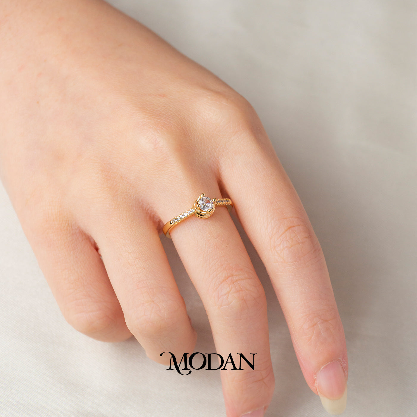Dainty Round Cut Solitaire Band Adjustable Ring Cincin Polos Mata Satu Minimalis Hypoallergenic Gold Plated