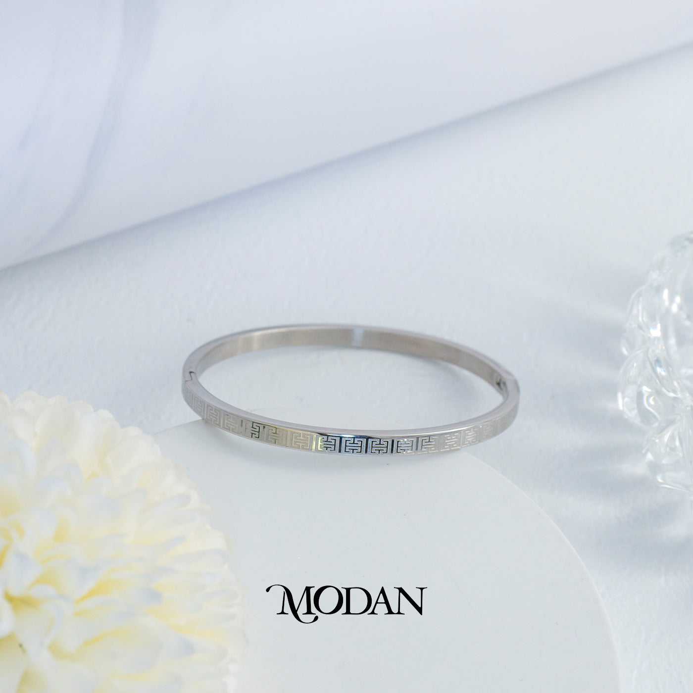 (5.5cm) Titanium Unisex Simple Geometric Silver Roman Numerals Pattern Bangle Bracelet Gelang Kaku Hypoallergenic Stainless Steel