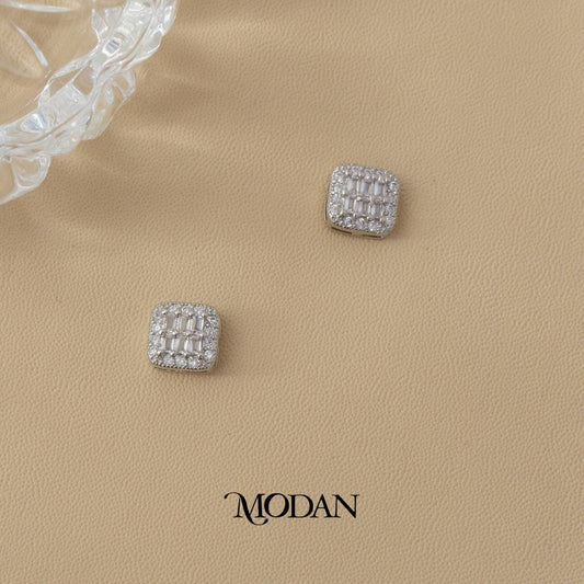 (9mm) Sparkling Baguette Cushion Square Stud Earrings Anting Tusuk Persegi Hypoallergenic Gold Plated