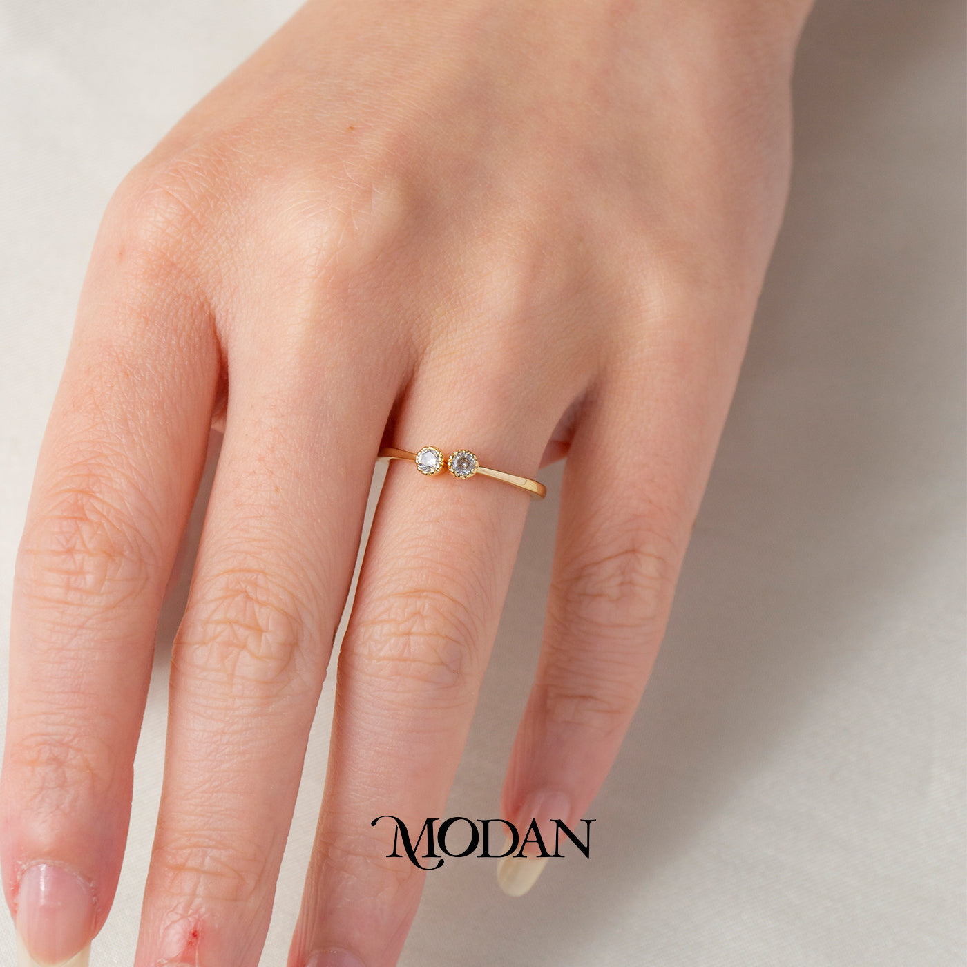 Minimalist Dual Round Cut Band Adjustable Ring Cincin Polos Dua Mata Bulat Hypoallergenic Gold Plated