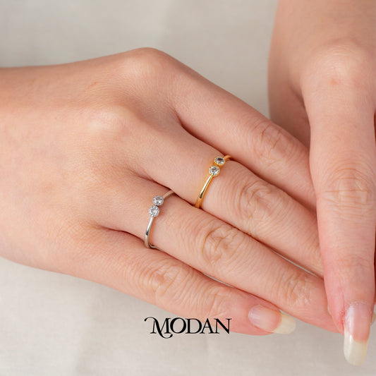Minimalist Dual Round Cut Band Adjustable Ring Cincin Polos Dua Mata Bulat Hypoallergenic Gold Plated