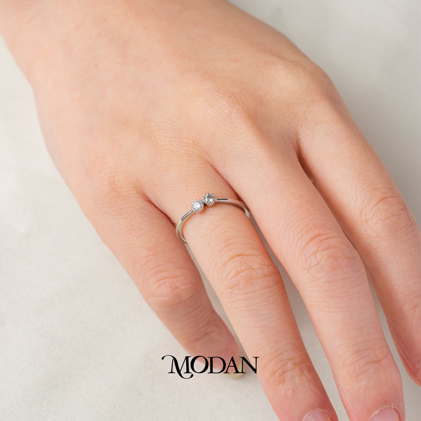 Minimalist Dual Round Cut Band Adjustable Ring Cincin Polos Dua Mata Bulat Hypoallergenic Gold Plated