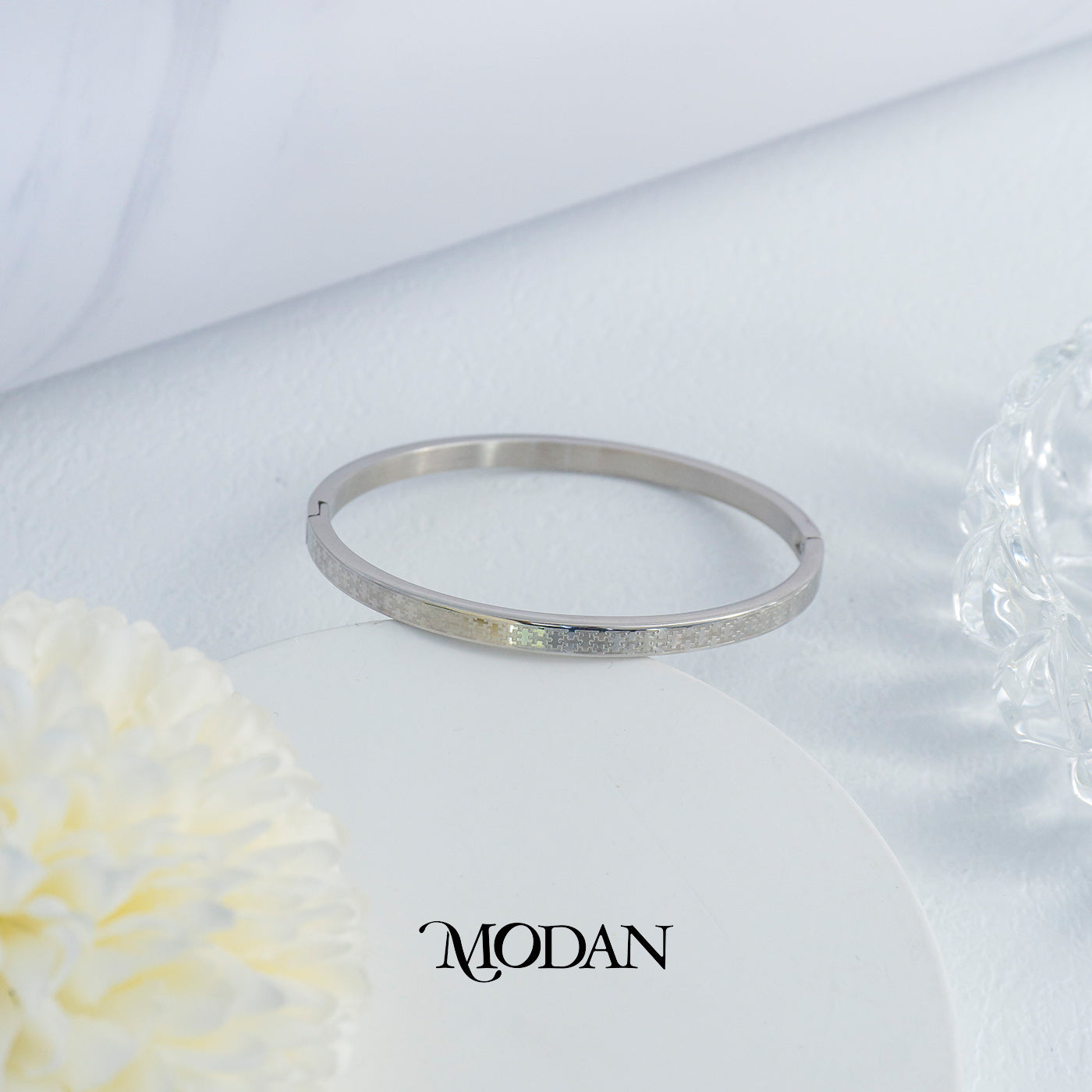 (5.5cm) Titanium Unisex Simple Geometric Silver Roman Numerals Pattern Bangle Bracelet Gelang Kaku Hypoallergenic Stainless Steel