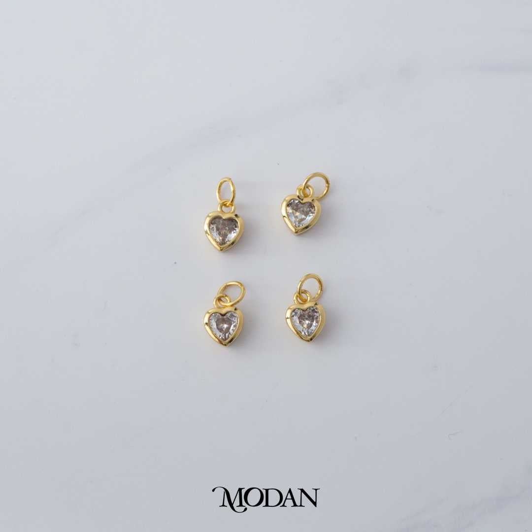 Cubic Zirconia Heart Dangle Charm DIY Charm Liontin Hati Gantung Berlian Hypoallergenic Gold Filled