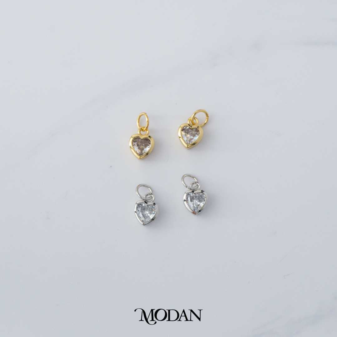 Cubic Zirconia Heart Dangle Charm DIY Charm Liontin Hati Gantung Berlian Hypoallergenic Gold Filled