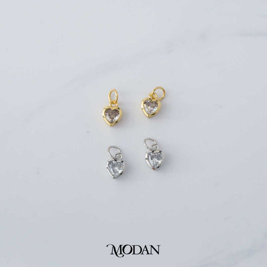 Cubic Zirconia Heart Dangle Charm DIY Charm Liontin Hati Gantung Berlian Hypoallergenic Gold Filled