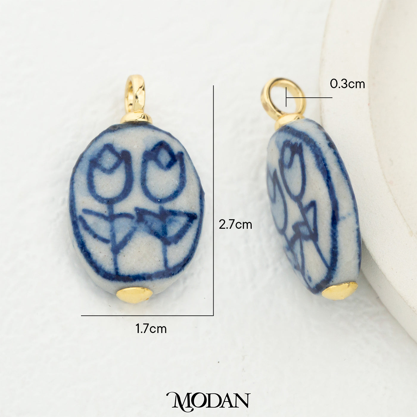 Blue Vintage Chinese Style Oval Tulip Flower Gucci DIY Pendant Liontin Gucci Hypoallergenic Gold Filled
