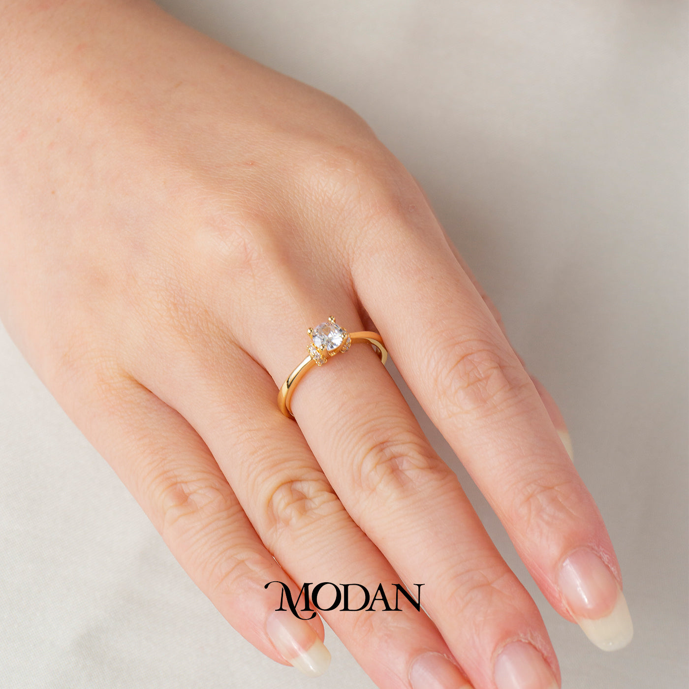 Unique Ribbon Solitaire Band Adjustable Ring Cincin Model Pita Permata Bulat Simpel Hypoallergenic Gold Plated