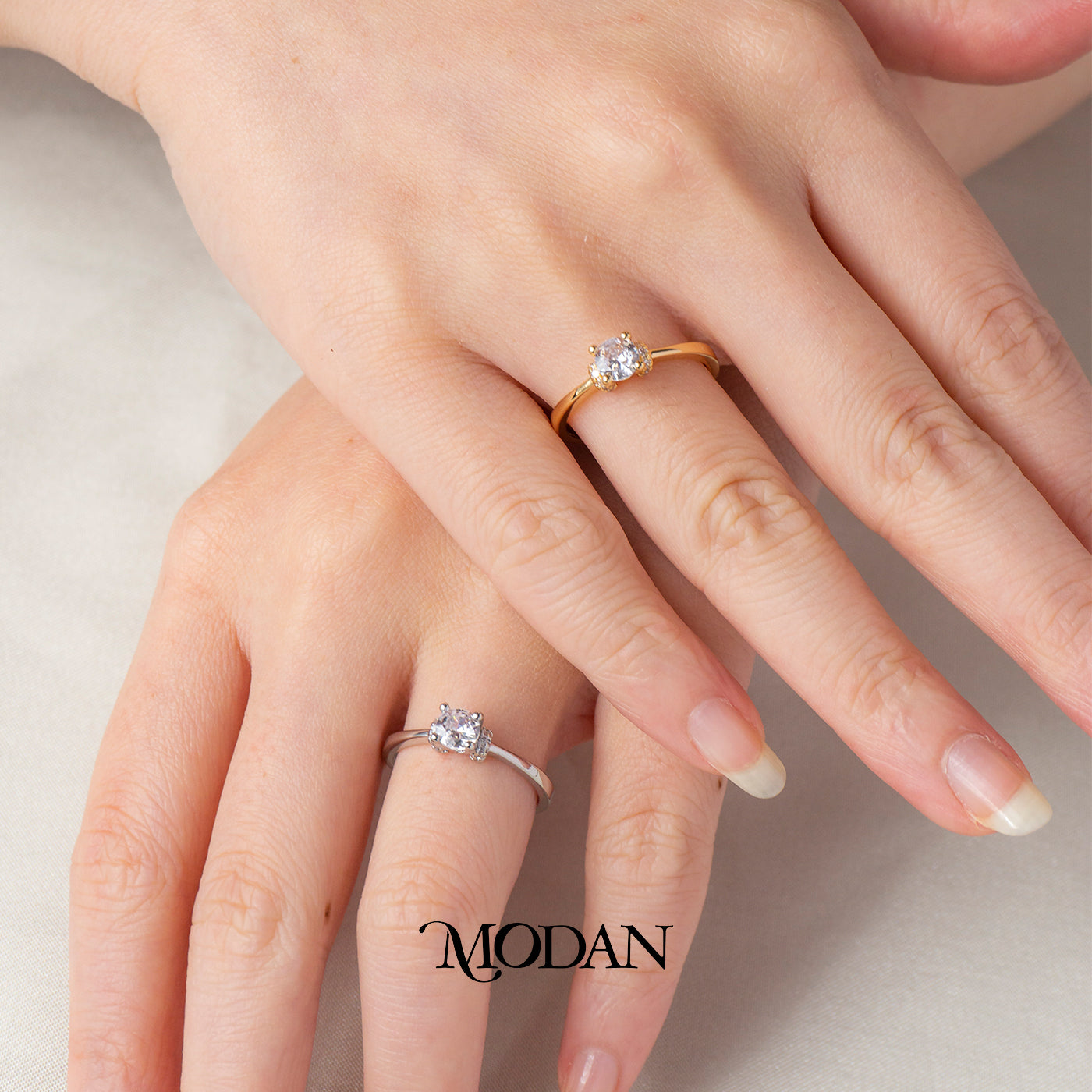 Unique Ribbon Solitaire Band Adjustable Ring Cincin Model Pita Permata Bulat Simpel Hypoallergenic Gold Plated