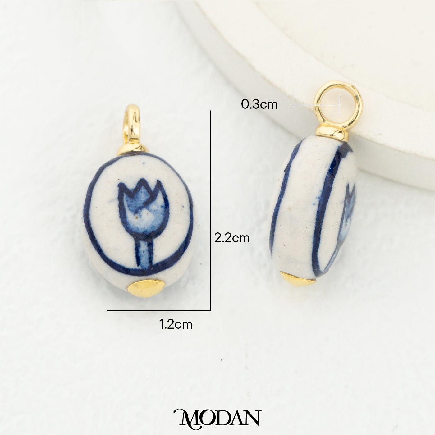Blue Vintage Chinese Style Round Tulip Flower Gucci DIY Pendant Liontin Gucci Hypoallergenic Gold Filled