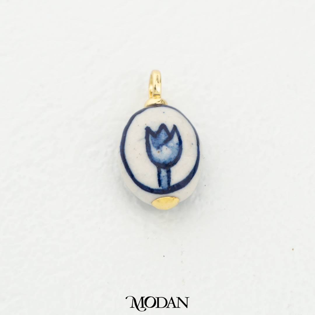 Blue Vintage Chinese Style Round Tulip Flower Gucci DIY Pendant Liontin Gucci Hypoallergenic Gold Filled