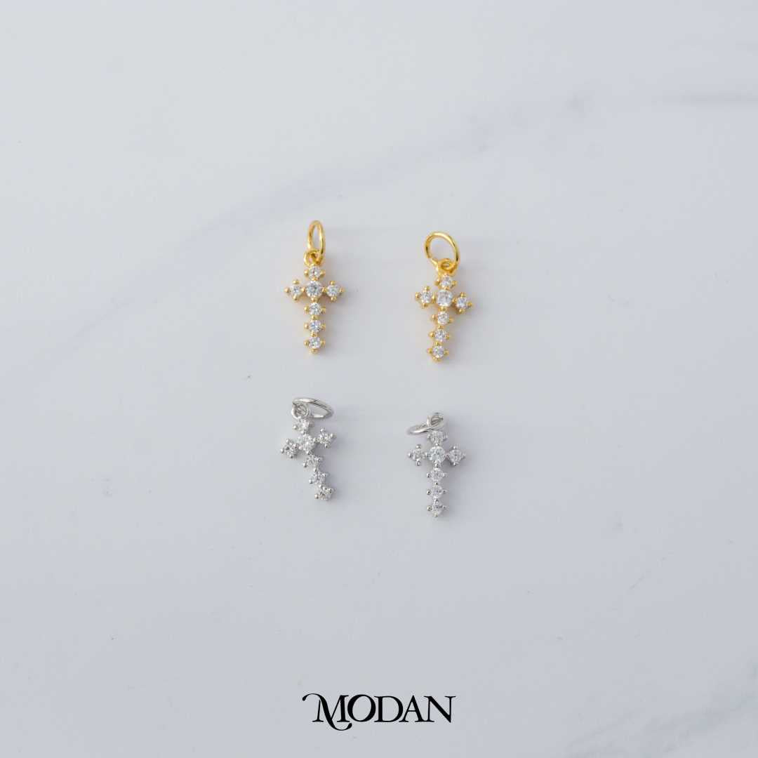 Cubic Zirconia Religious Cross DIY Charm Liontin Salib Berlian Hypoallergenic Gold Filled