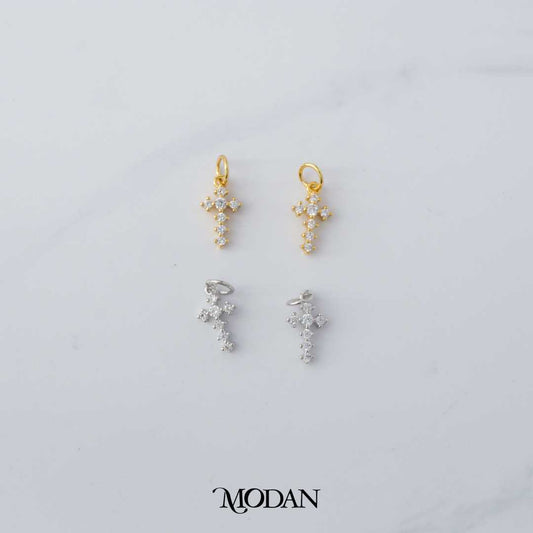 Cubic Zirconia Religious Cross DIY Charm Liontin Salib Berlian Hypoallergenic Gold Filled