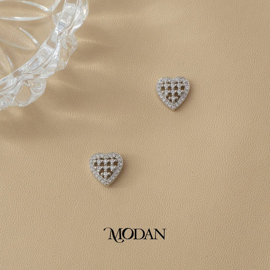 (11 mm) Sparkling Love Heart Filigree Stud Earrings Anting Tusuk Hati Pesta Simple Hypoallergenic Gold Filled