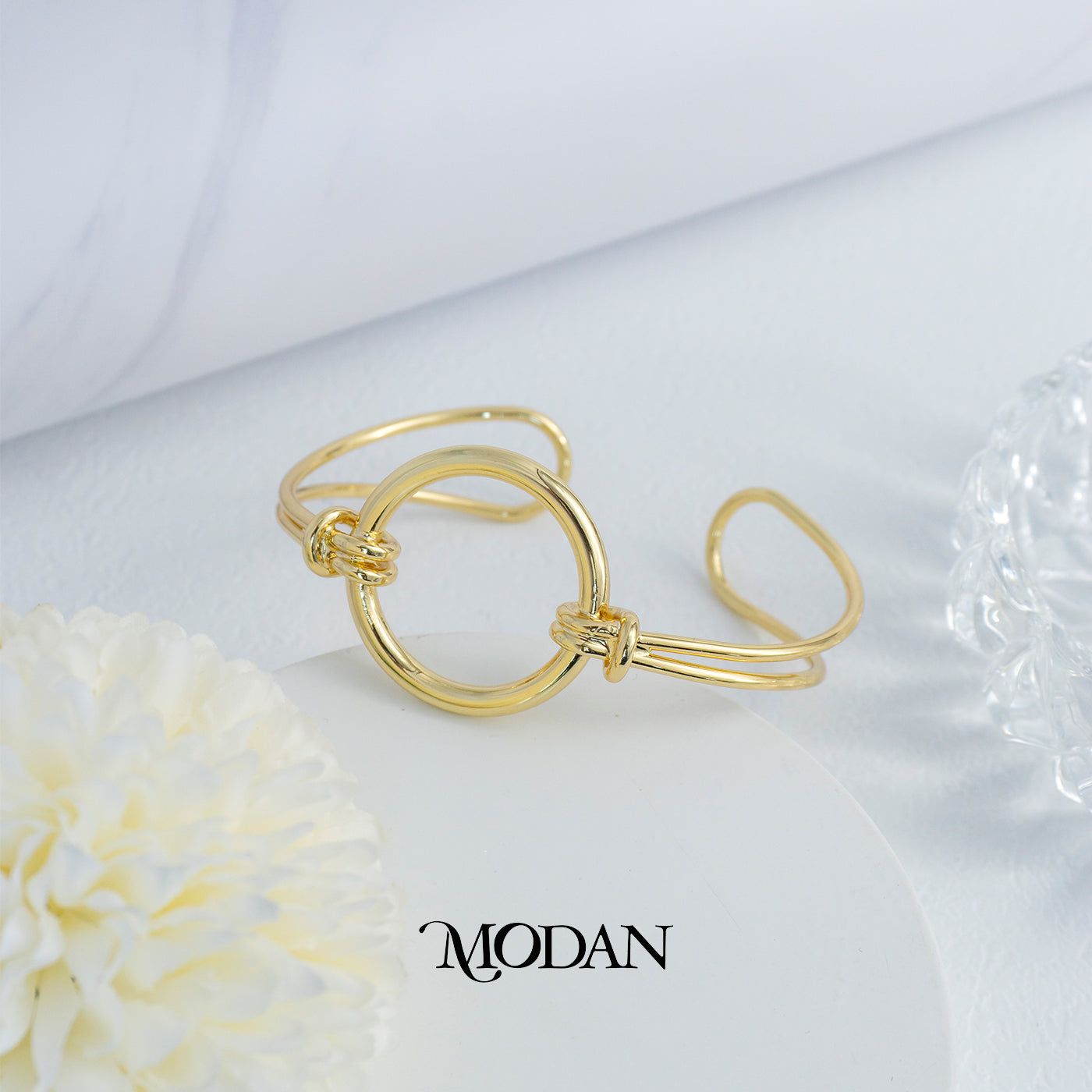 (7cm) Circle Minimalist Tie Knot Cuff Adjustable Bracelet Gelang Kaku Hypoallergenic Gold Filled