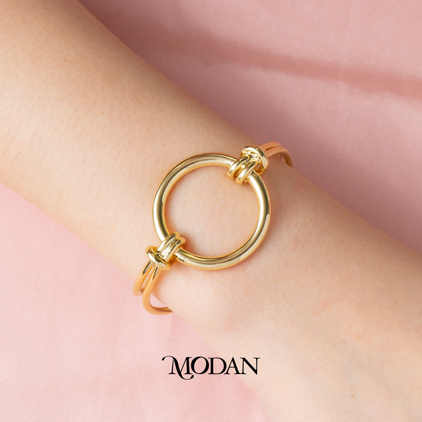 (7cm) Circle Minimalist Tie Knot Cuff Adjustable Bracelet Gelang Kaku Hypoallergenic Gold Filled