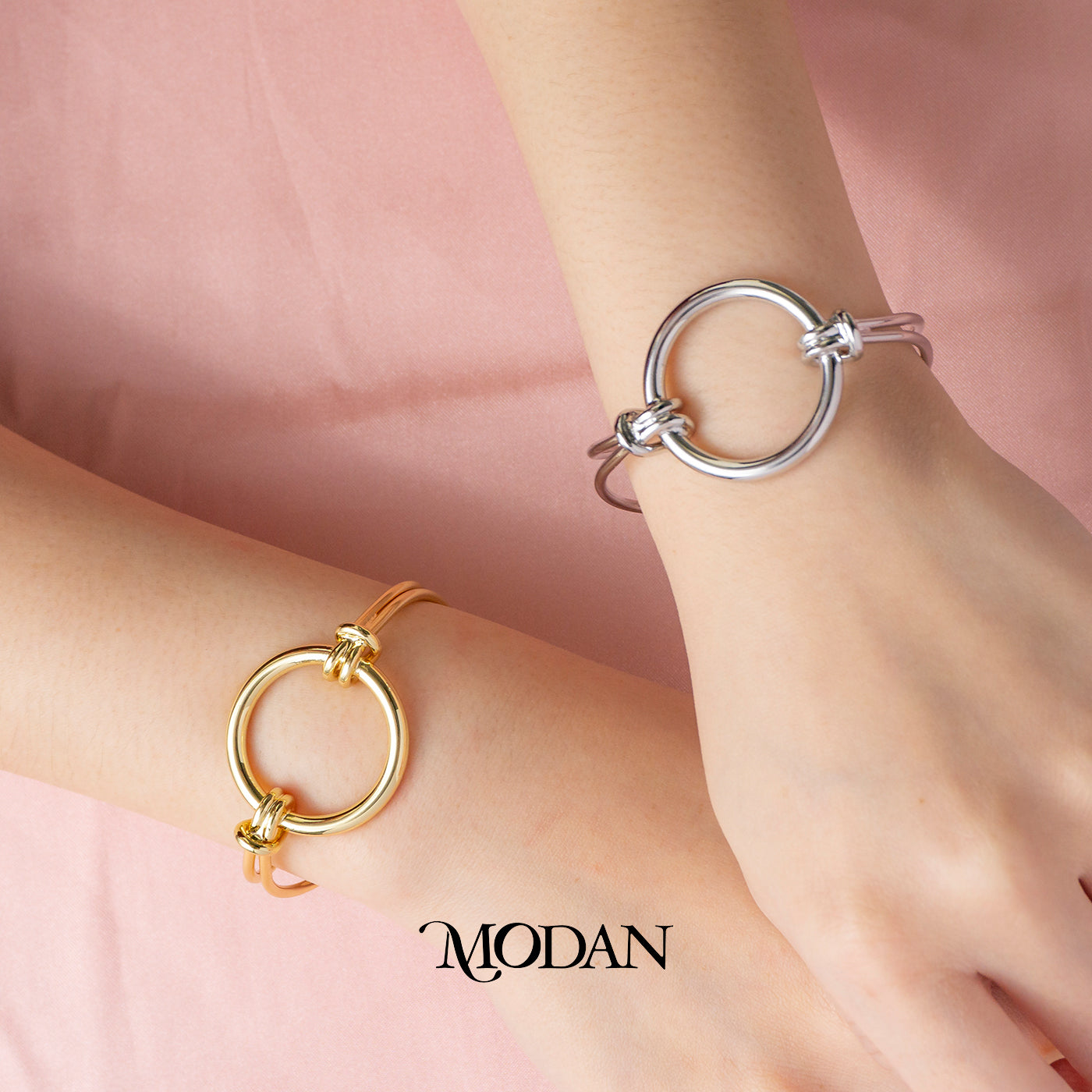 (7cm) Circle Minimalist Tie Knot Cuff Adjustable Bracelet Gelang Kaku Hypoallergenic Gold Filled