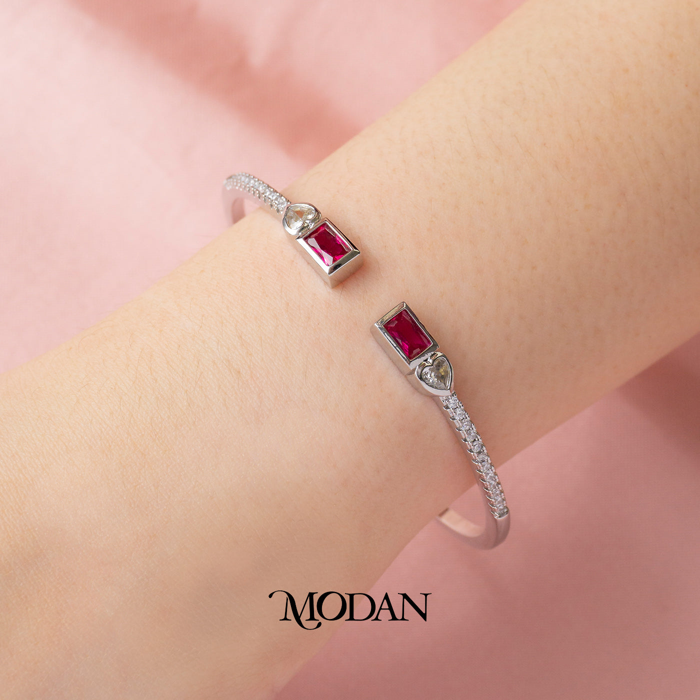 (6cm) Colorful Clear Green Fuchsia Geometric Open Cuff Bracelet Gelang Kaku Pesta Hypoallergenic Gold Filled
