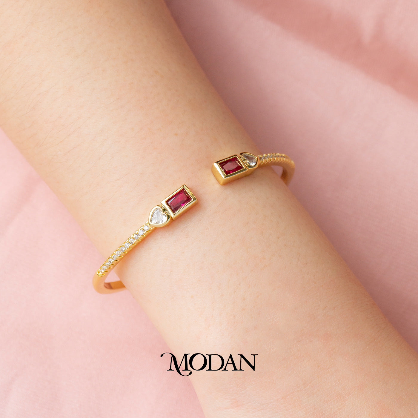 (6cm) Colorful Clear Green Fuchsia Geometric Open Cuff Bracelet Gelang Kaku Pesta Hypoallergenic Gold Filled