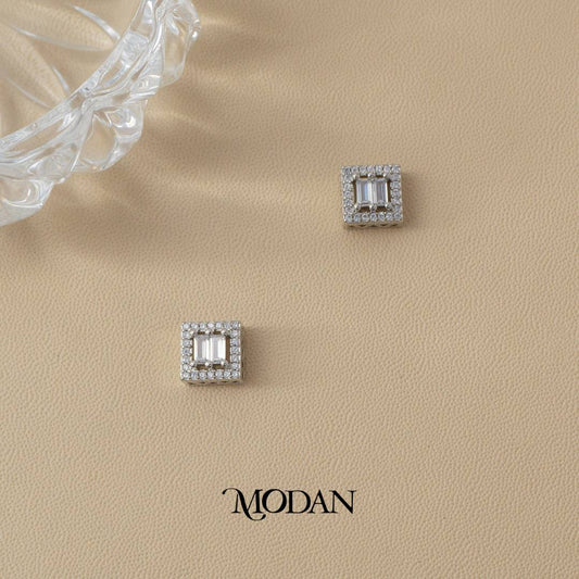 (9mm) Sparkling Double Line Baguette Stud Earrings Anting Tusuk Pesta Hypoallergenic Gold Plated