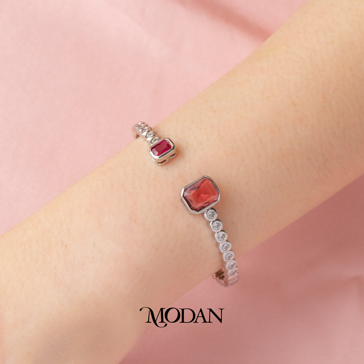 (6cm) Colorful Clear Green Fuchsia Hexagon Geometric Open Cuff Bracelet Gelang Kaku Pesta Hypoallergenic Gold Filled