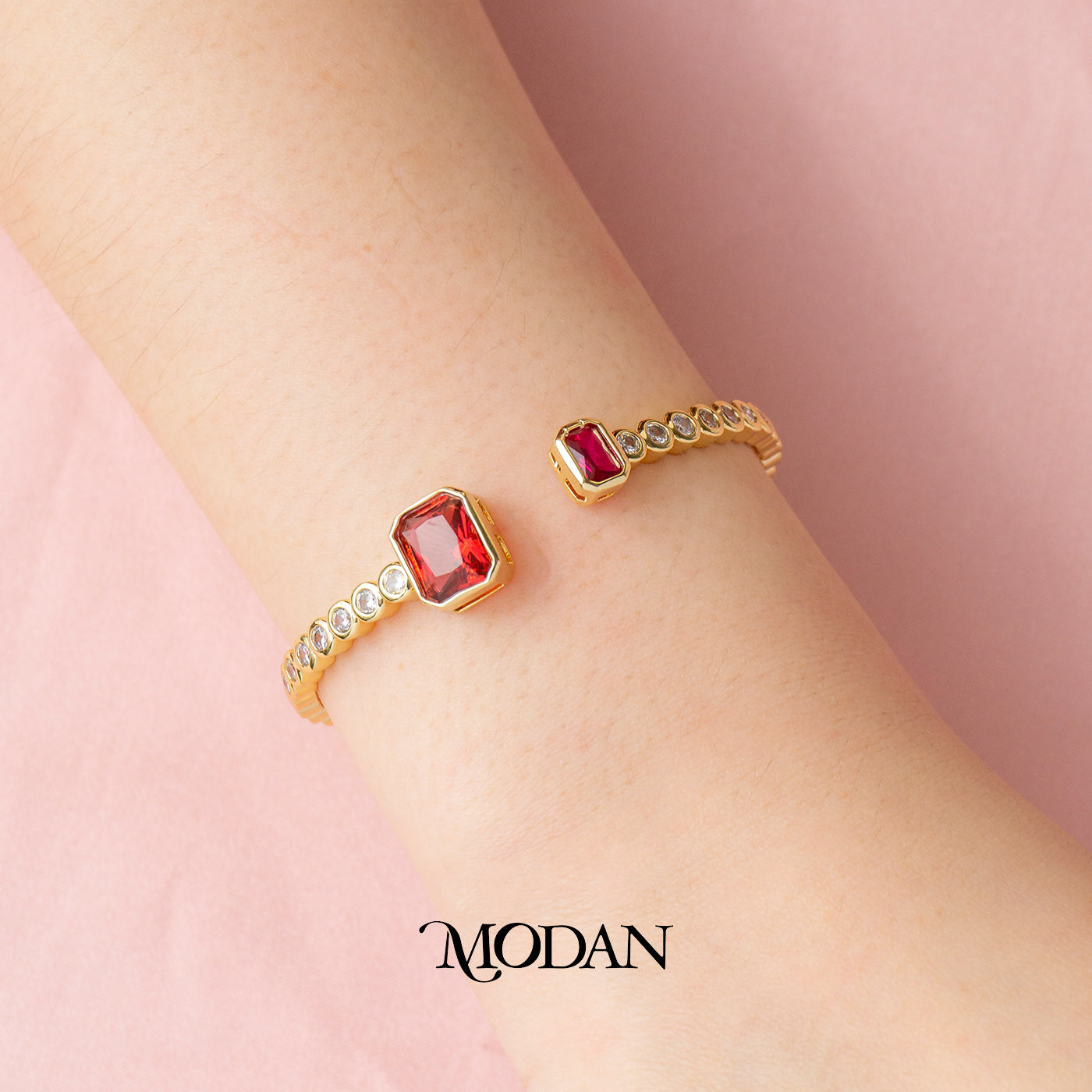 (6cm) Colorful Clear Green Fuchsia Hexagon Geometric Open Cuff Bracelet Gelang Kaku Pesta Hypoallergenic Gold Filled