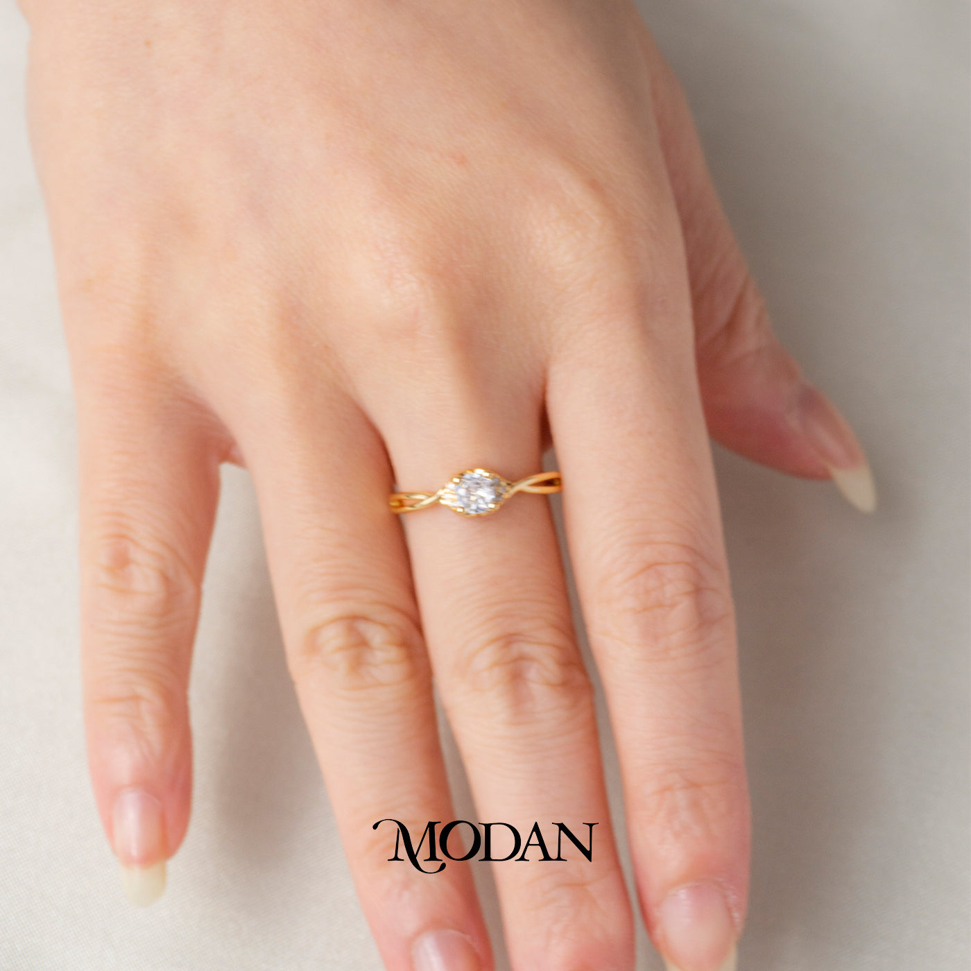 Dainty Twisted Accent Open Ring Cincin Solitaire Pesta Ramping Mata Satu Hypoallergenic Gold Plated
