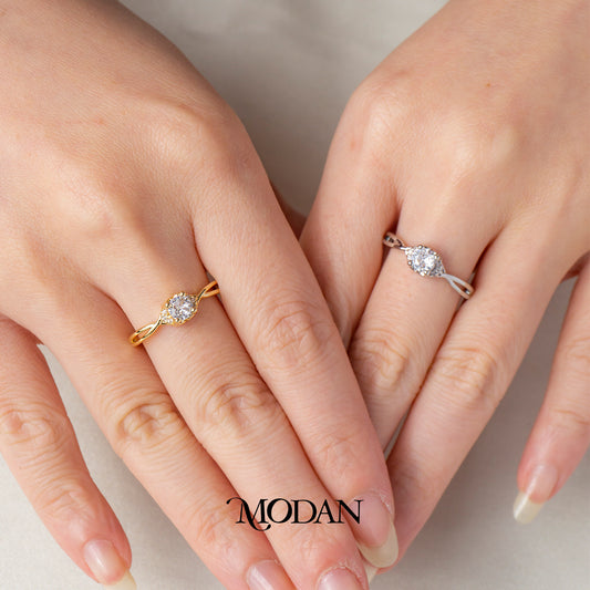Dainty Twisted Accent Open Ring Cincin Solitaire Pesta Ramping Mata Satu Hypoallergenic Gold Plated