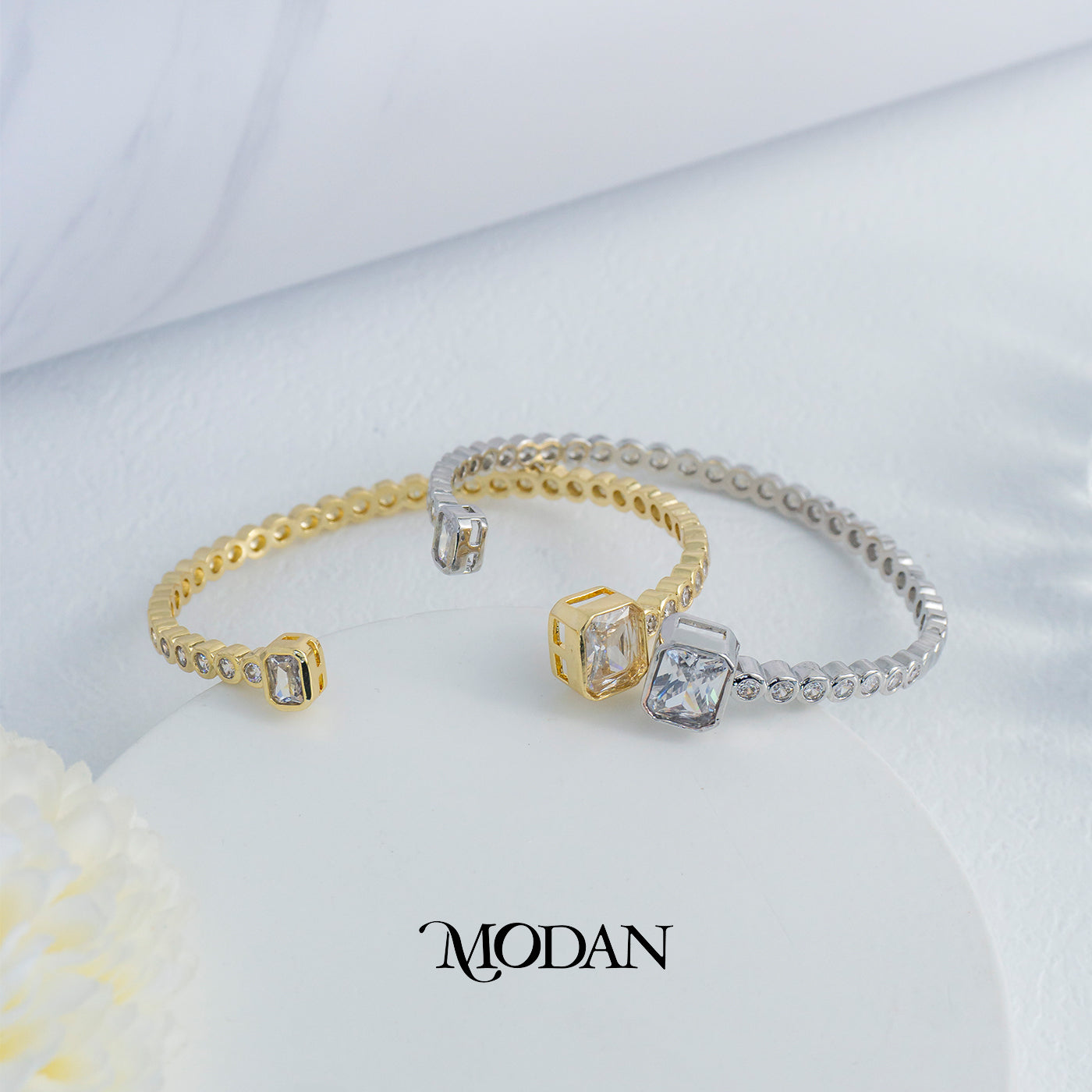 (6cm) Colorful Clear Green Fuchsia Hexagon Geometric Open Cuff Bracelet Gelang Kaku Pesta Hypoallergenic Gold Filled