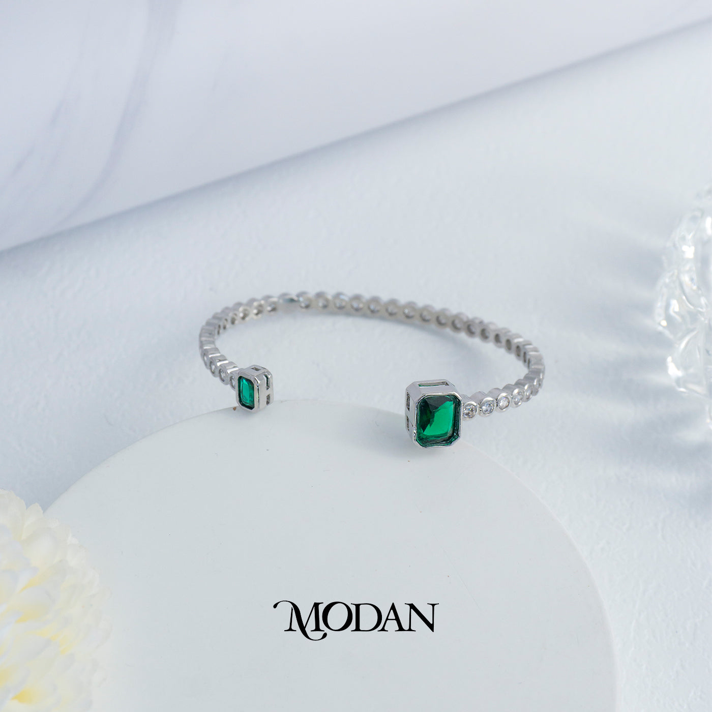 (6cm) Colorful Clear Green Fuchsia Hexagon Geometric Open Cuff Bracelet Gelang Kaku Pesta Hypoallergenic Gold Filled