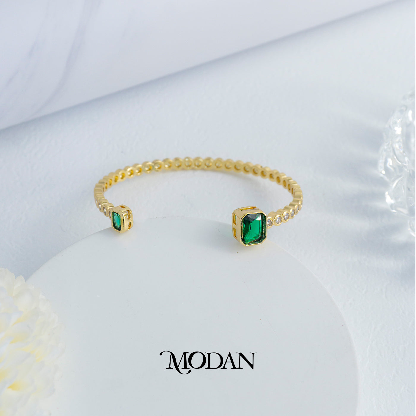 (6cm) Colorful Clear Green Fuchsia Hexagon Geometric Open Cuff Bracelet Gelang Kaku Pesta Hypoallergenic Gold Filled