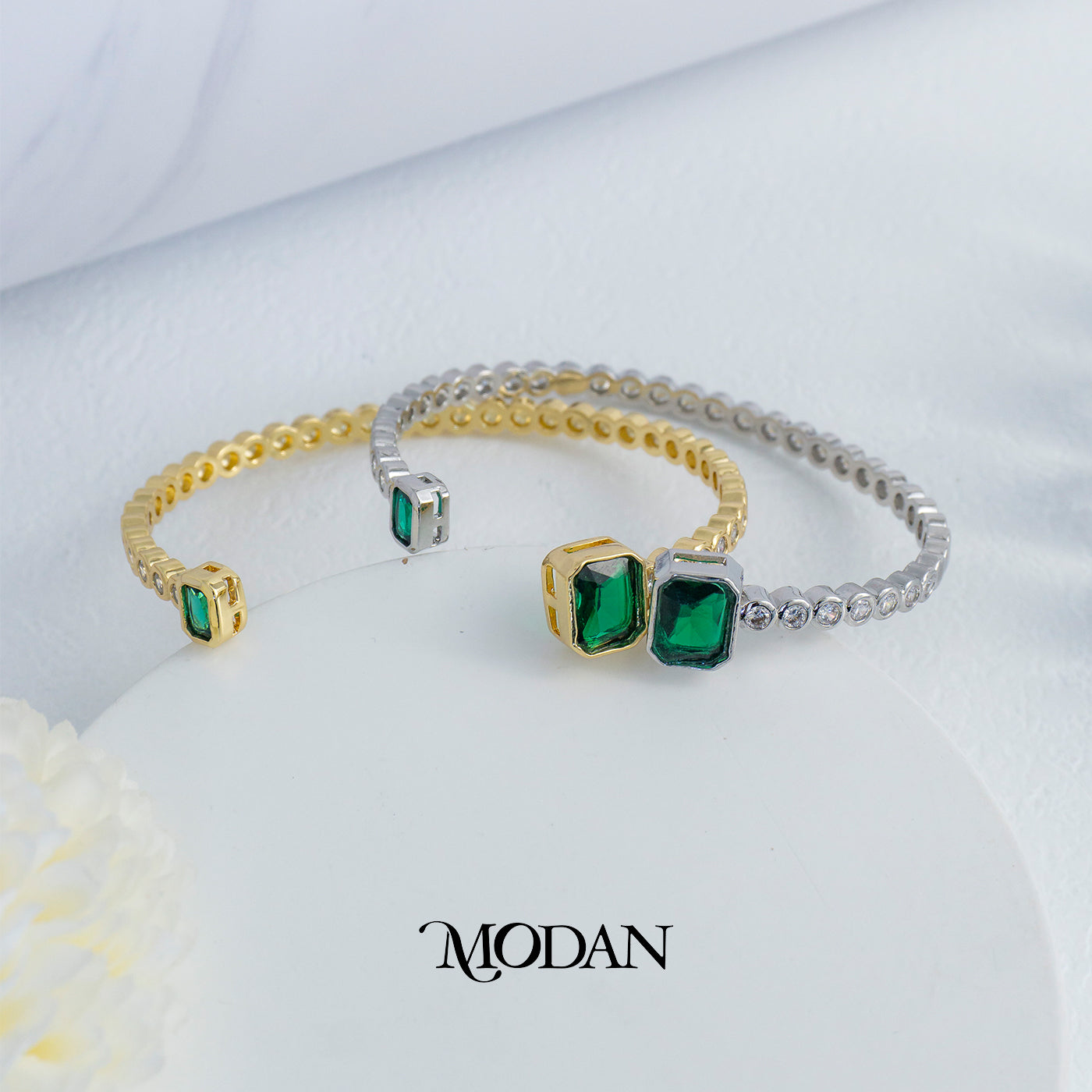 (6cm) Colorful Clear Green Fuchsia Hexagon Geometric Open Cuff Bracelet Gelang Kaku Pesta Hypoallergenic Gold Filled