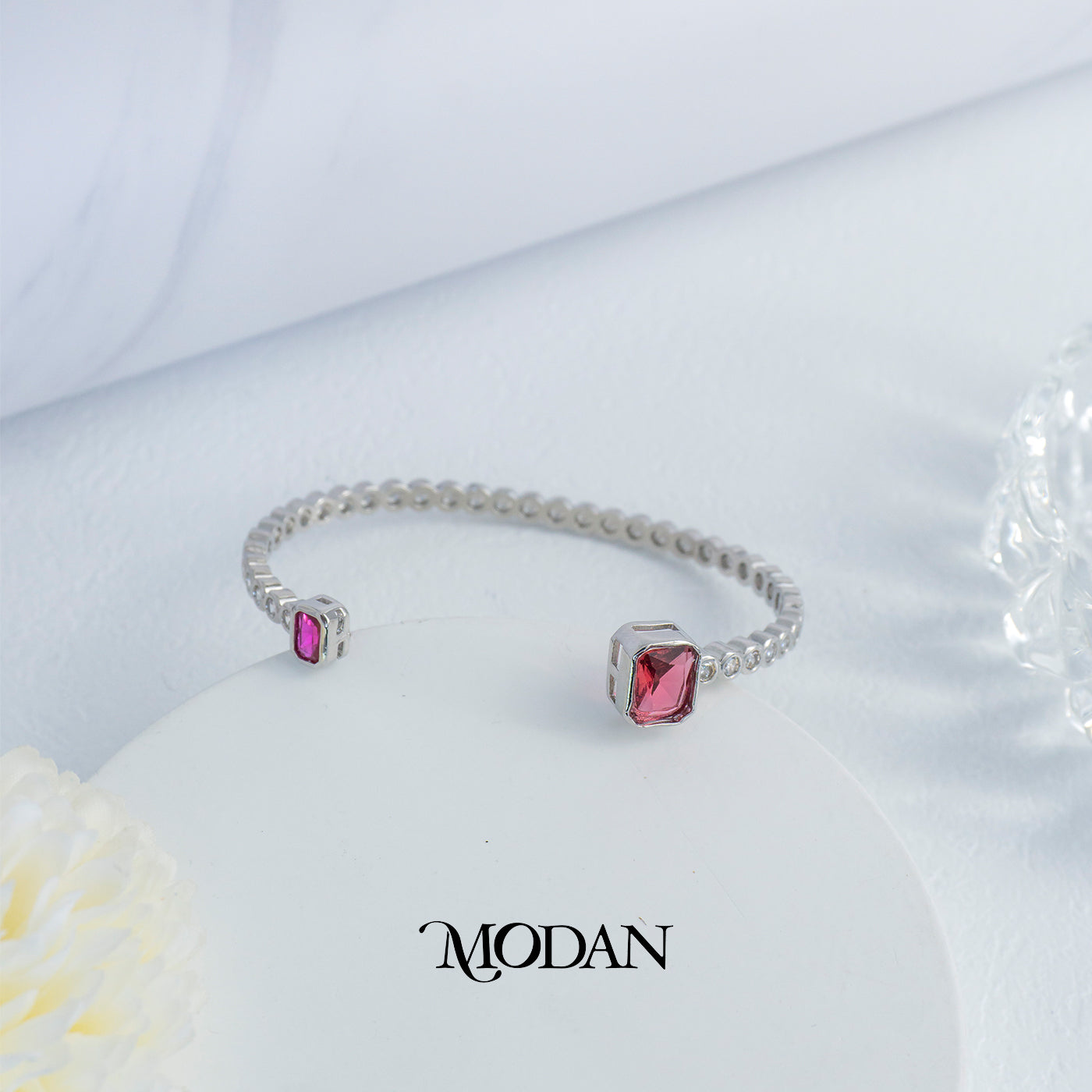 (6cm) Colorful Clear Green Fuchsia Hexagon Geometric Open Cuff Bracelet Gelang Kaku Pesta Hypoallergenic Gold Filled