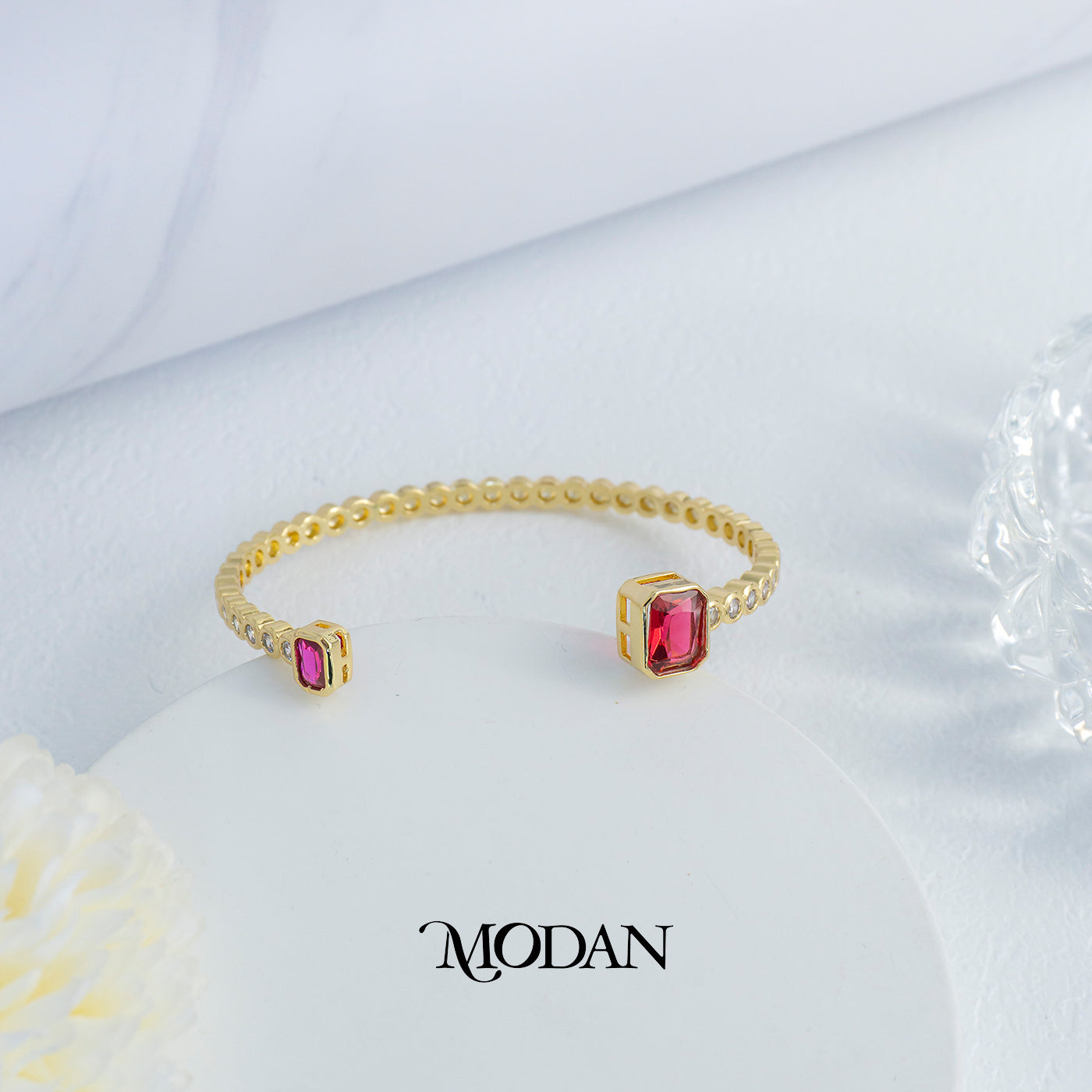 (6cm) Colorful Clear Green Fuchsia Hexagon Geometric Open Cuff Bracelet Gelang Kaku Pesta Hypoallergenic Gold Filled