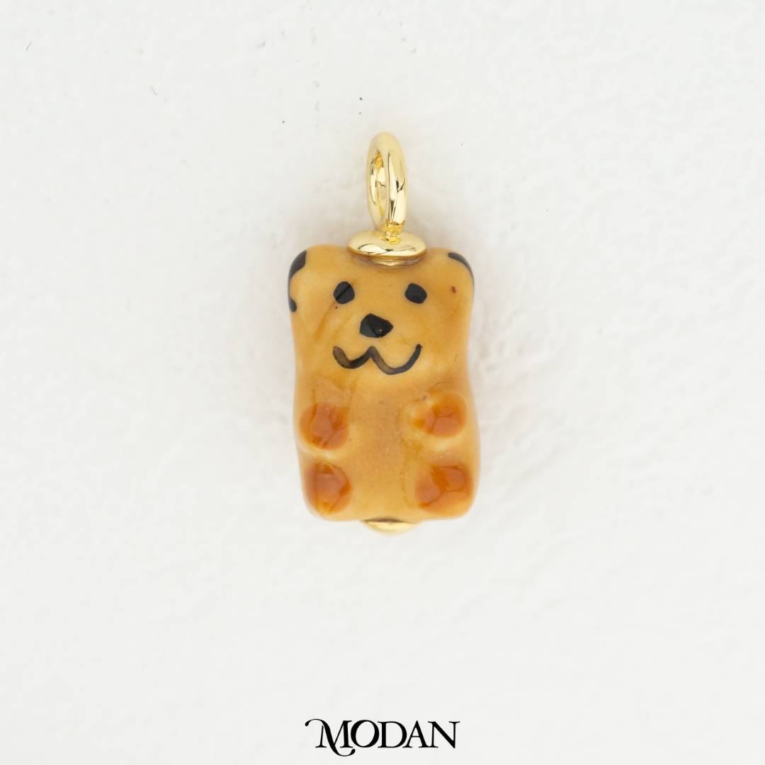 3D Brown Teddy Bear Enamel Pendant DIY Pendant Liontin Beruang Coklat Hypoallergenic Gold Filled